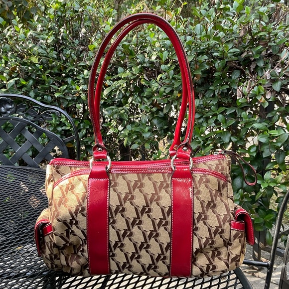 Gorgeous Red & Tan Silver Hardware & Zippers Double Handle Victoria Roberts Bag! - Picture 8 of 16